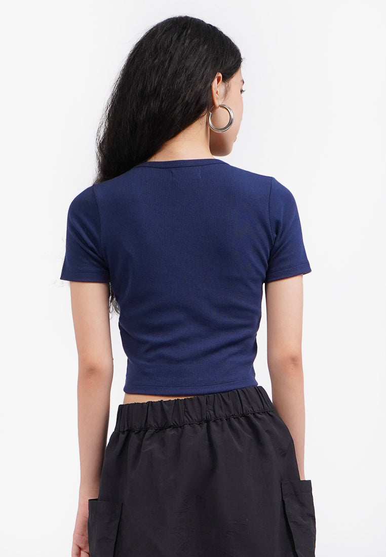 Front Ruched Short Sleeve Top Navy