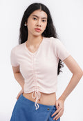 Front Ruched Short Sleeve Top L.Pink