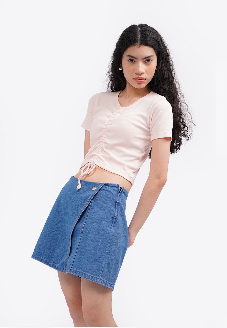 Front Ruched Short Sleeve Top L.Pink