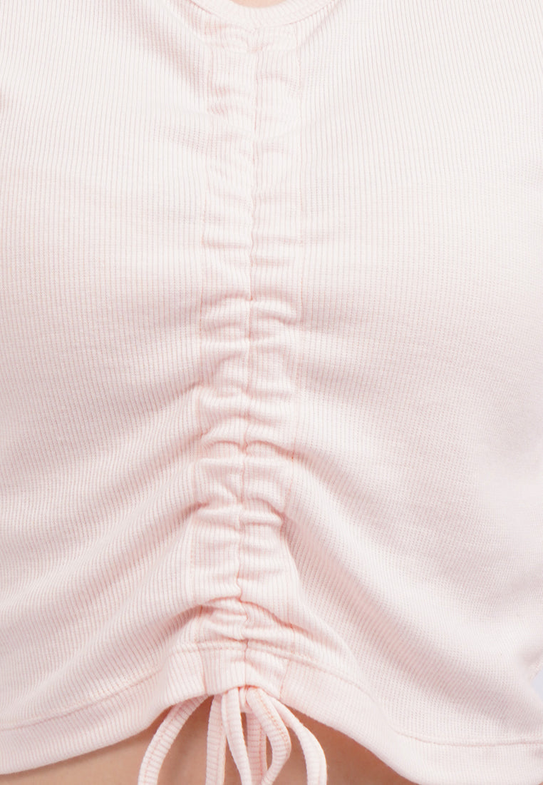 Front Ruched Short Sleeve Top L.Pink