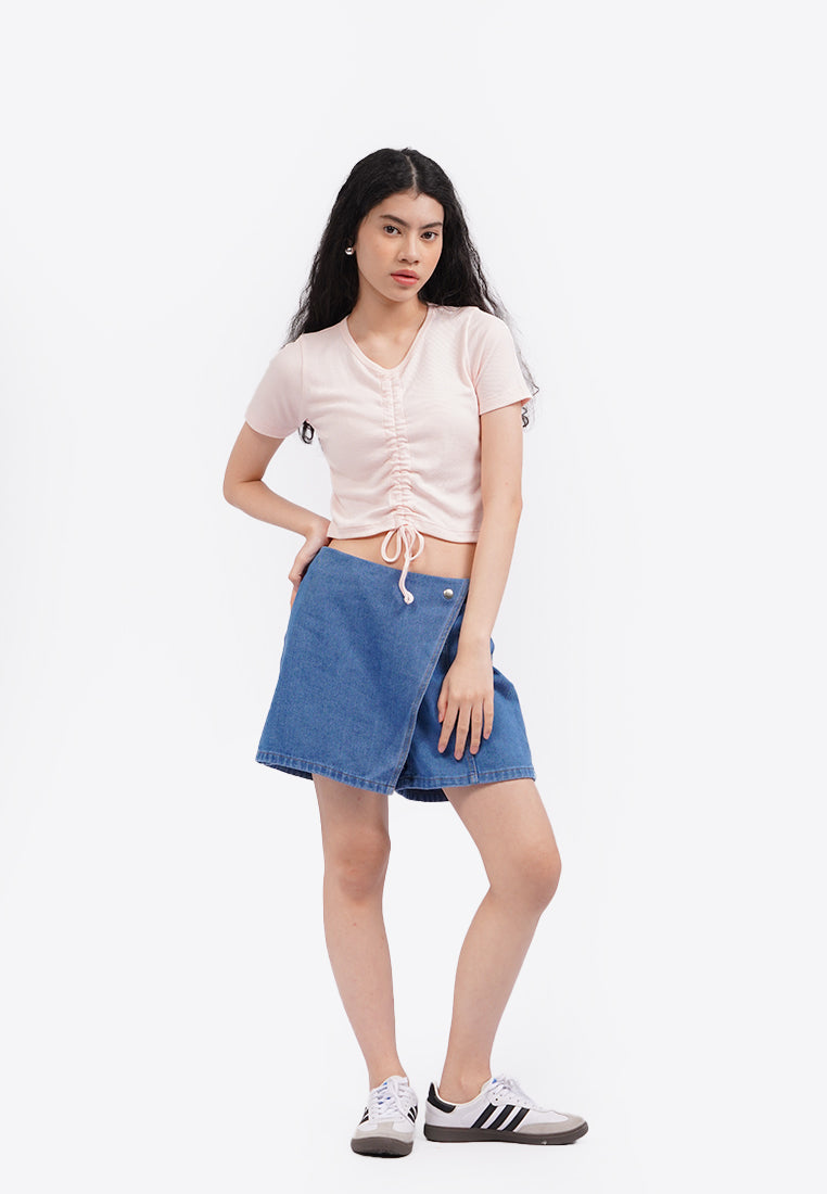Front Ruched Short Sleeve Top L.Pink