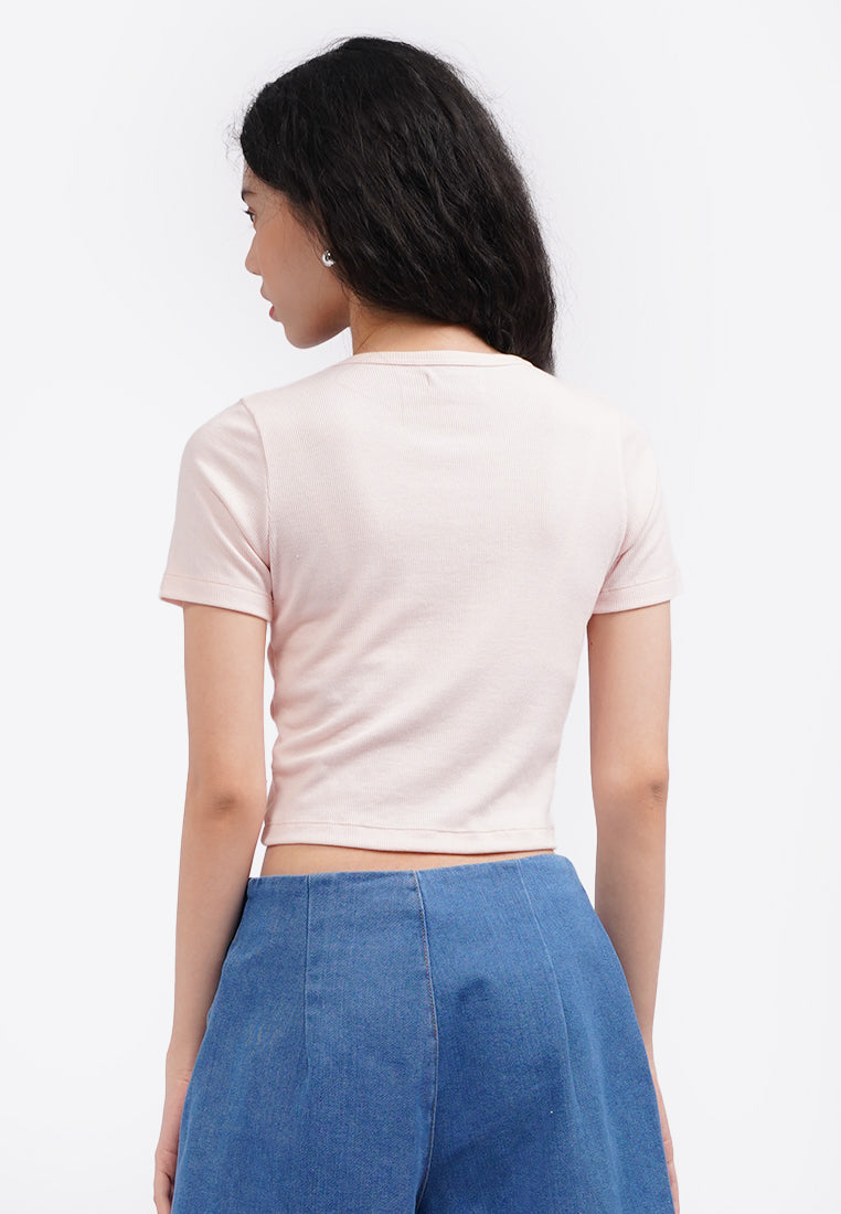 Front Ruched Short Sleeve Top L.Pink