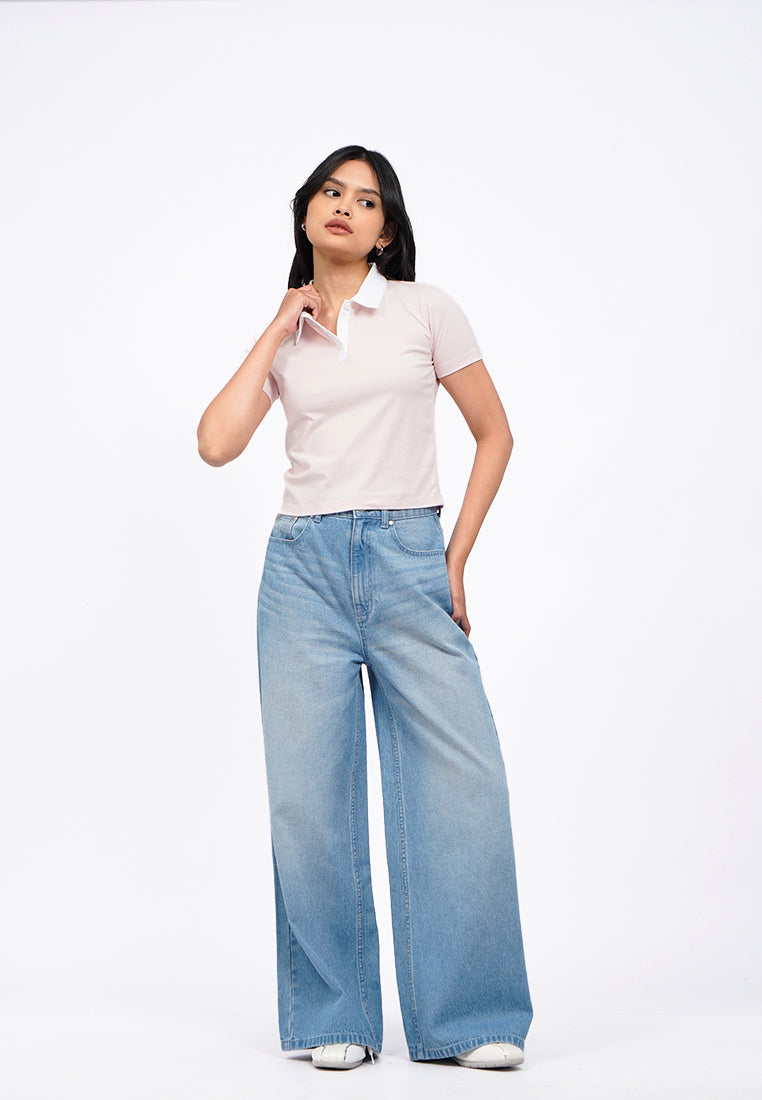 Contrast Collar Buttoned Polo Shirt