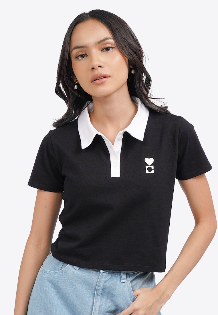 Contrast Collar Polo Shirt Black