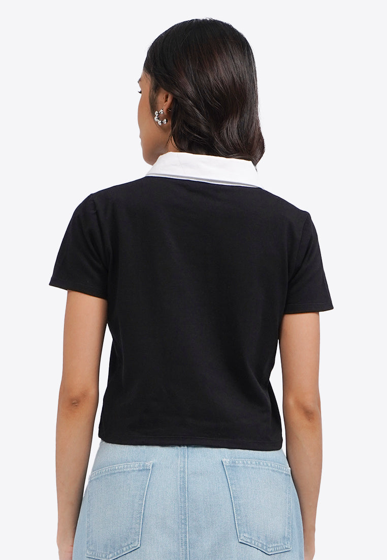 Contrast Collar Polo Shirt Black