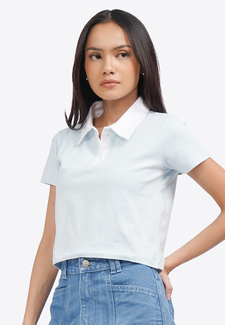 Contrast Collar Polo Shirt L.Blue