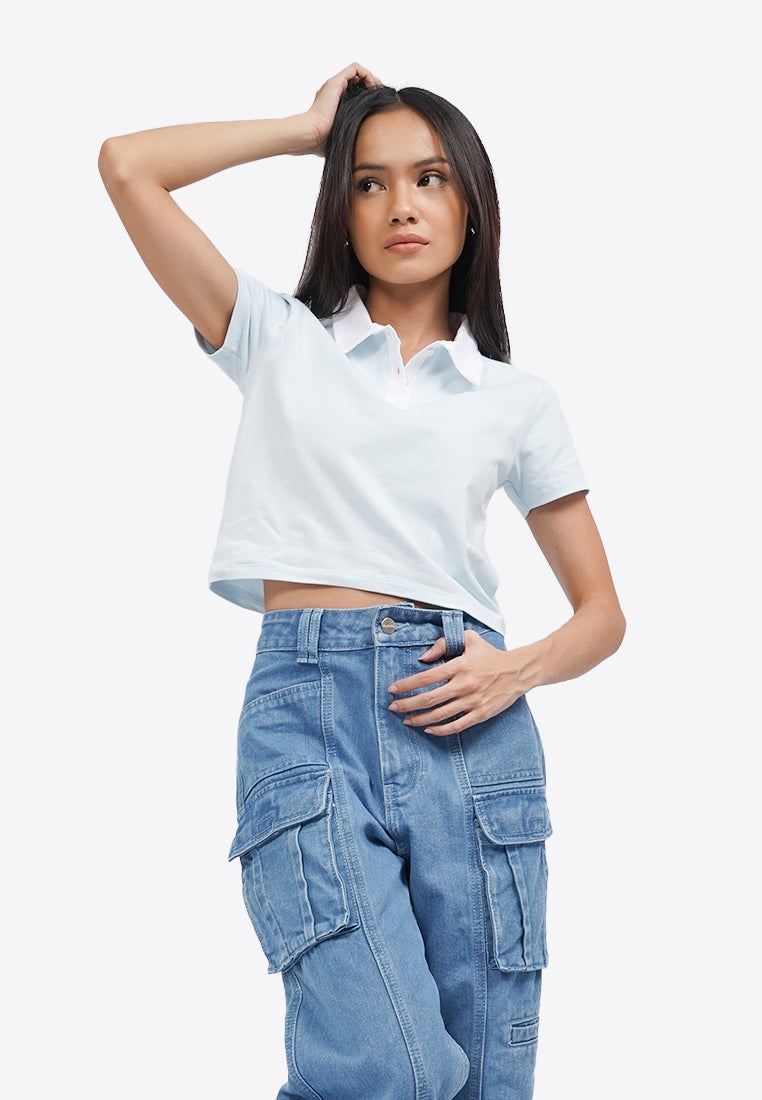 Contrast Collar Polo Shirt L.Blue
