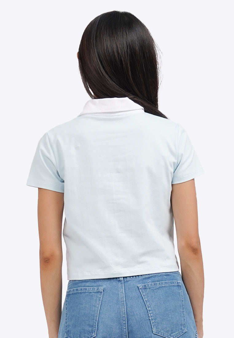 Contrast Collar Polo Shirt L.Blue
