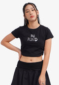 Side Ruched Graphic Crop T-Shirt Black