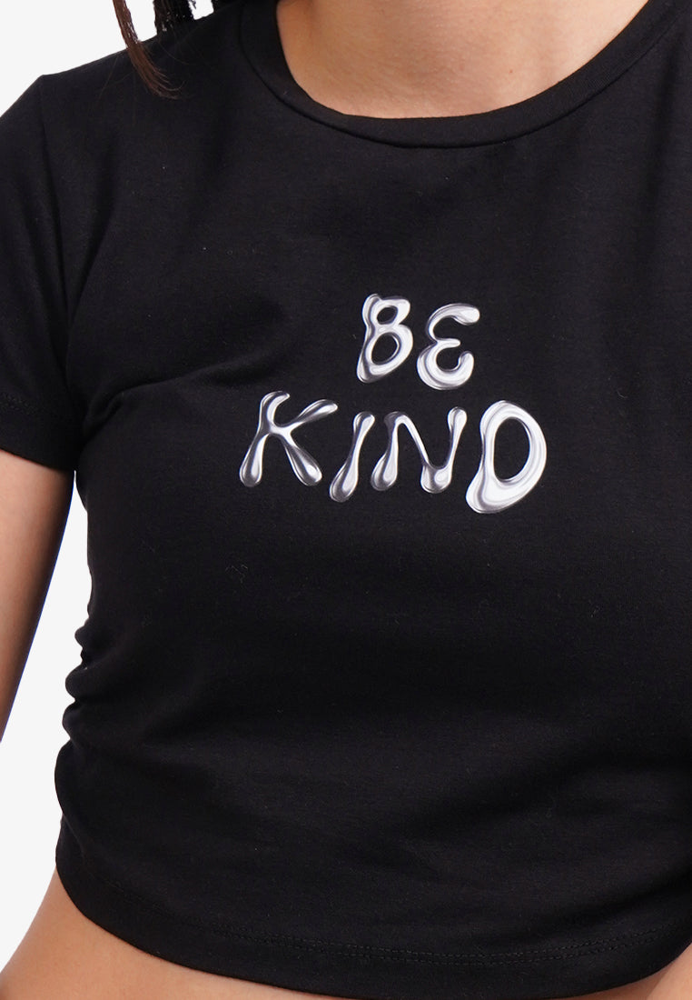 Side Ruched Graphic Crop T-Shirt Black