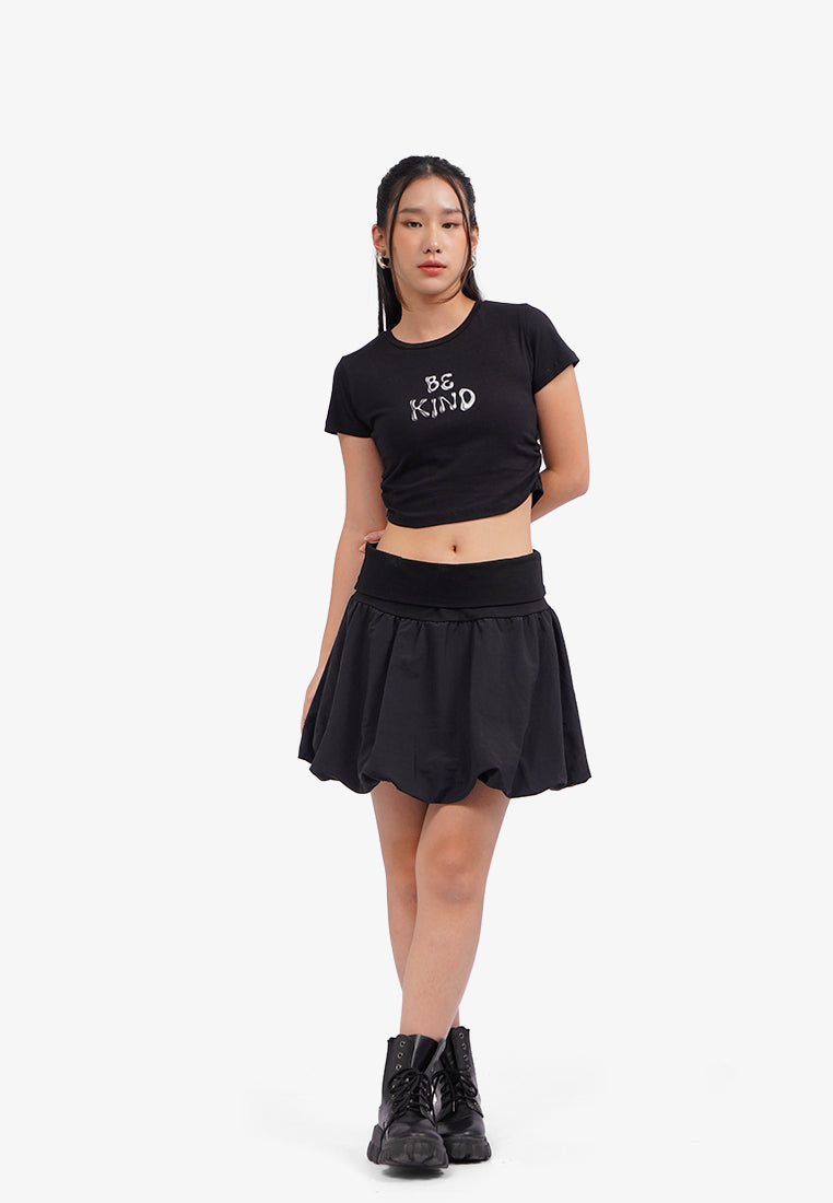 Side Ruched Graphic Crop T-Shirt Black