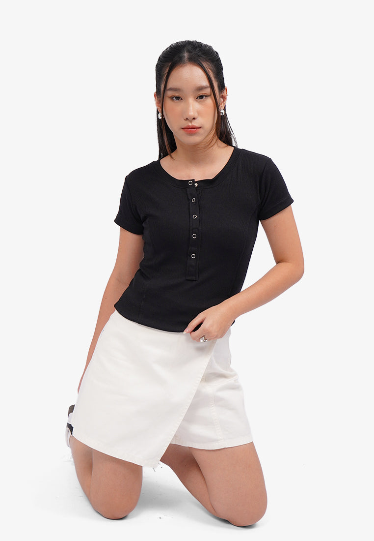 Button Up Short Sleeve T-Shirt Black