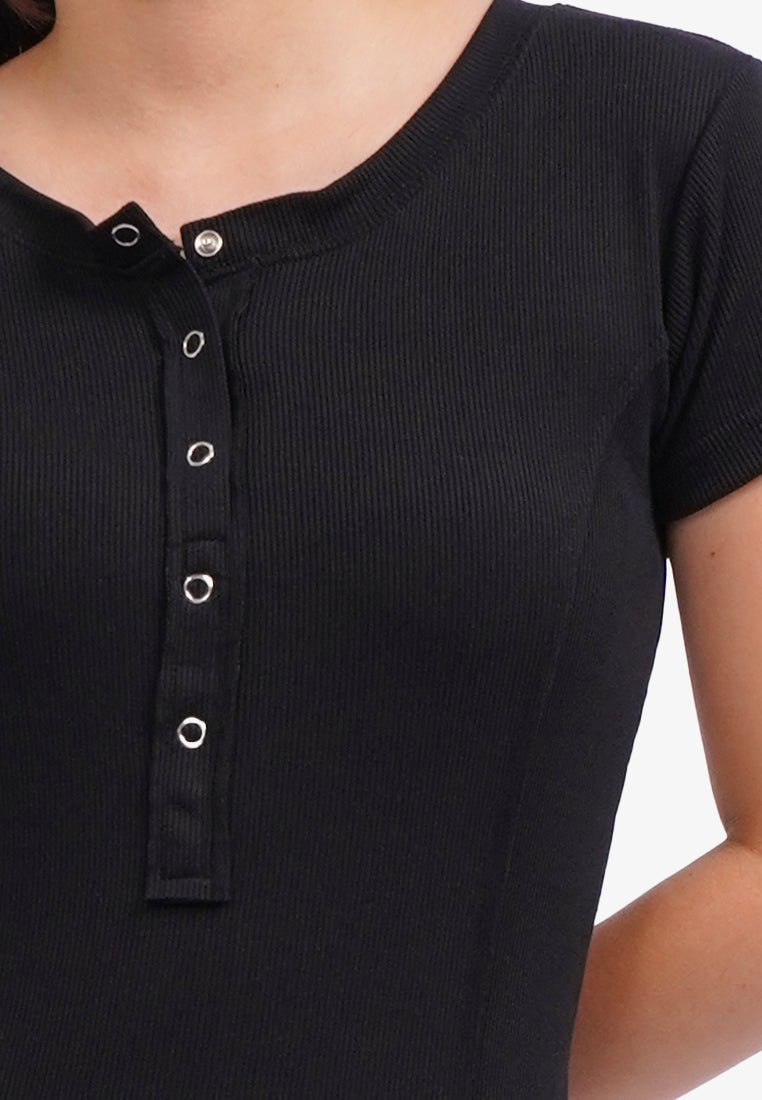 Button Up Short Sleeve T-Shirt Black