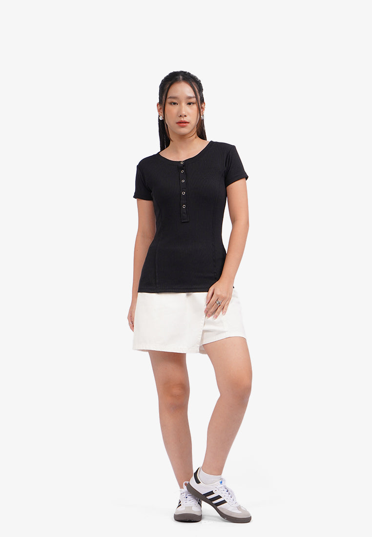 Button Up Short Sleeve T-Shirt Black