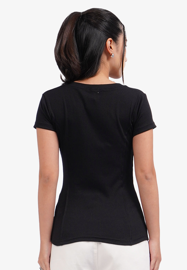 Button Up Short Sleeve T-Shirt Black