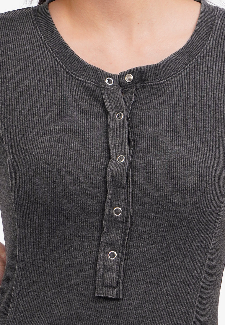 Button Up Short Sleeve T-Shirt L.Grey