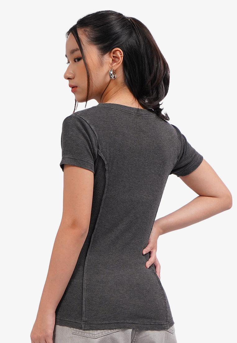 Button Up Short Sleeve T-Shirt L.Grey