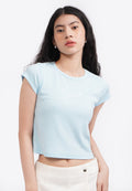 Embroidered Cap Sleeve Top L.Blue