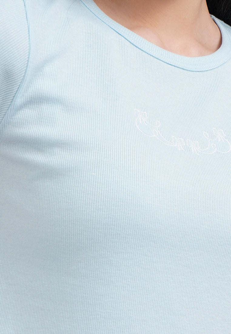 Embroidered Cap Sleeve Top L.Blue