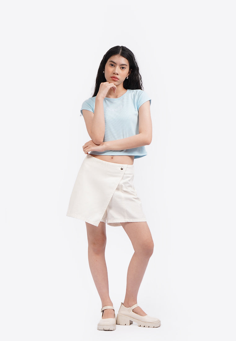 Embroidered Cap Sleeve Top L.Blue