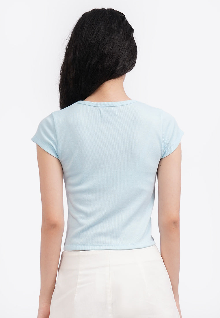 Embroidered Cap Sleeve Top L.Blue