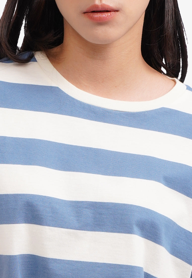 Short Sleeve Striped Boxy T-Shirt Blue