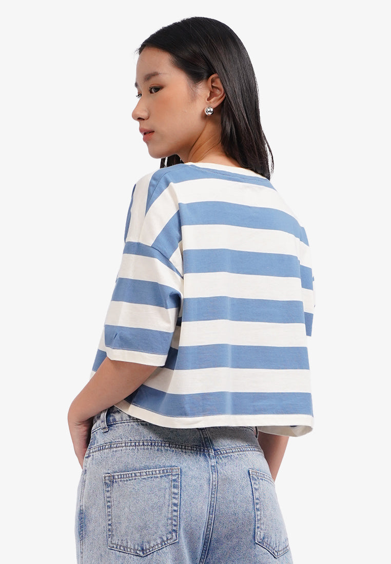 Short Sleeve Striped Boxy T-Shirt Blue