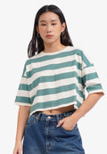 Short Sleeve Striped Boxy T-Shirt Dark Green