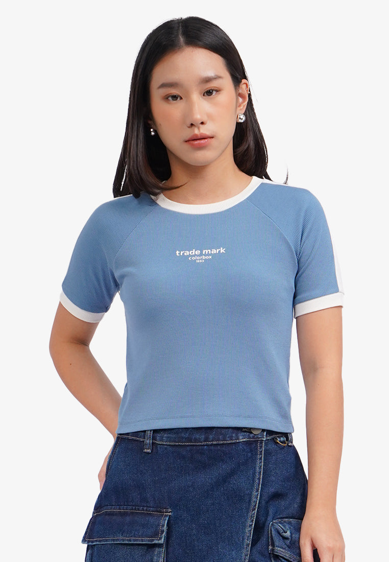Raglan Graphic Crop T-Shirt Blue