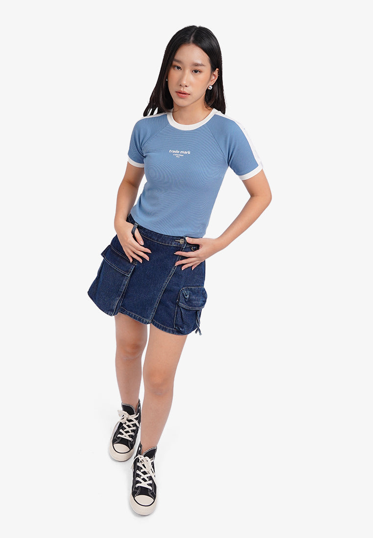 Raglan Graphic Crop T-Shirt Blue