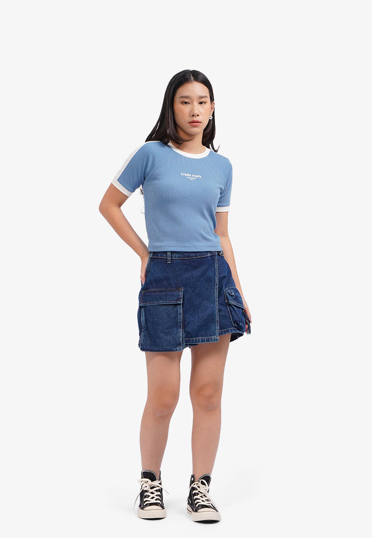 Raglan Graphic Crop T-Shirt Blue