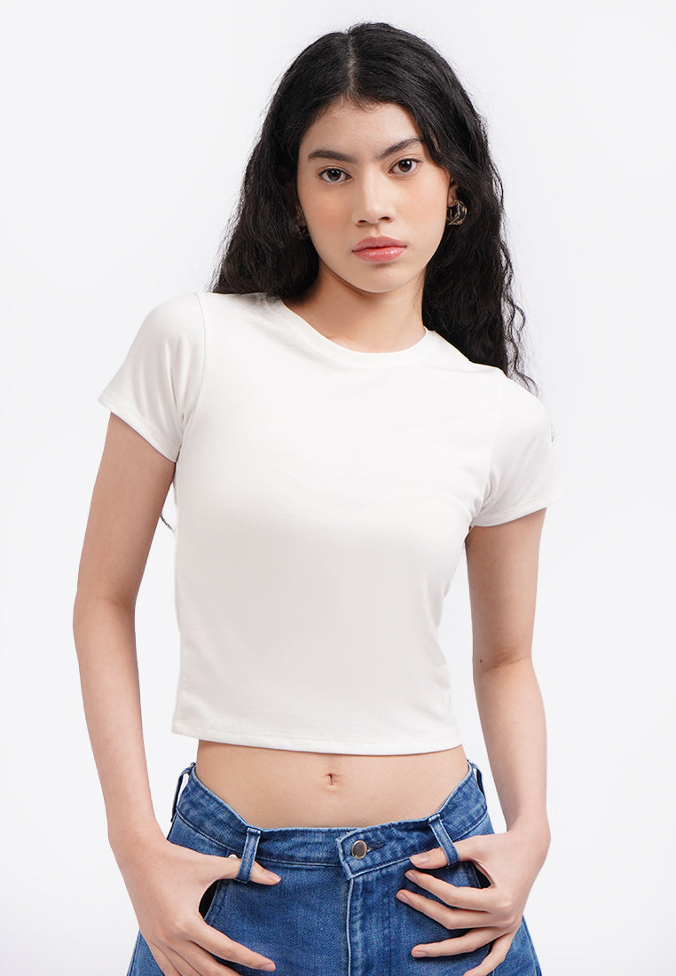 Short Sleeve Fitted Crop T-Shirt Off White