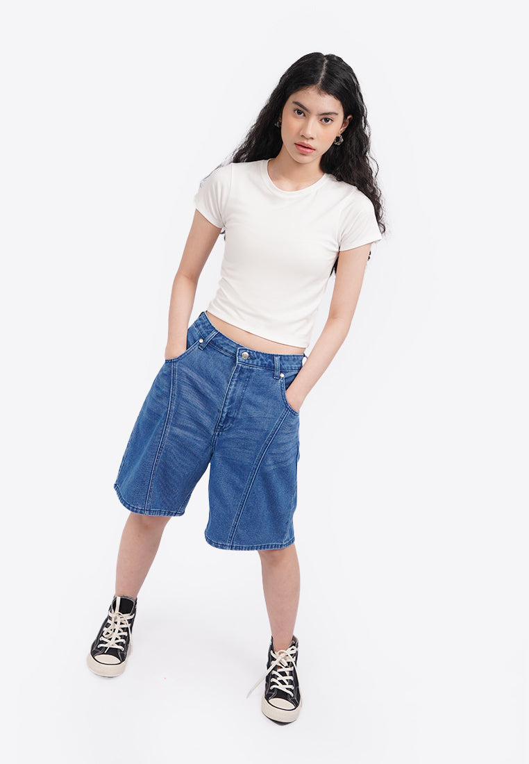 Short Sleeve Fitted Crop T-Shirt Off White