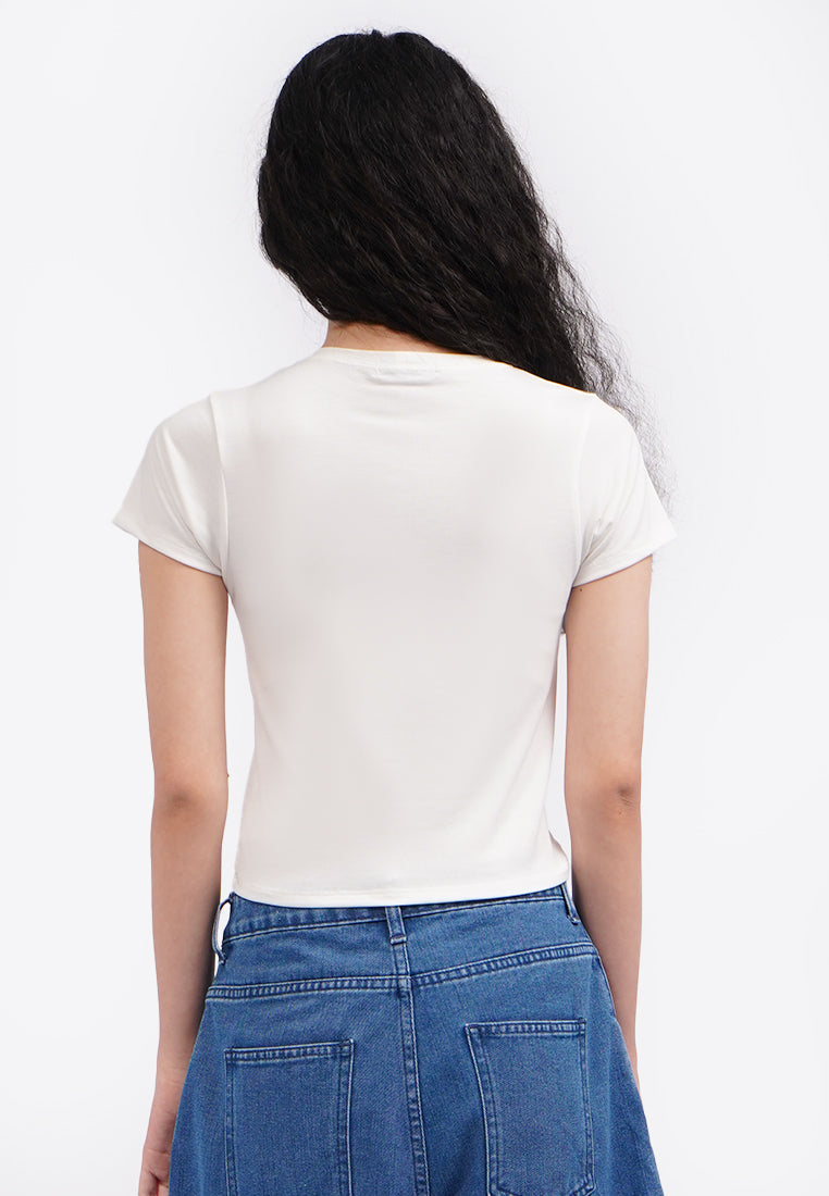 Short Sleeve Fitted Crop T-Shirt Off White