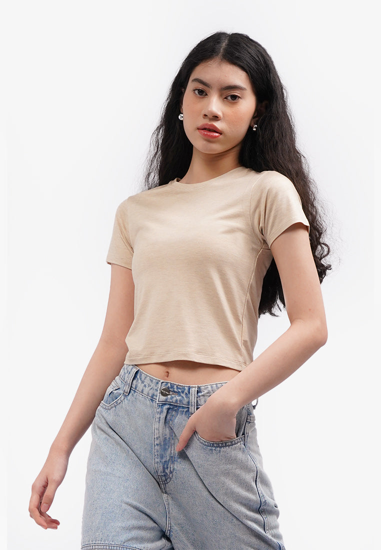 Short Sleeve Fitted Crop T-Shirt Oatmeal
