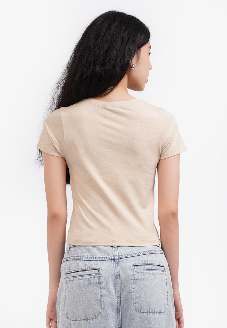 Short Sleeve Fitted Crop T-Shirt Oatmeal