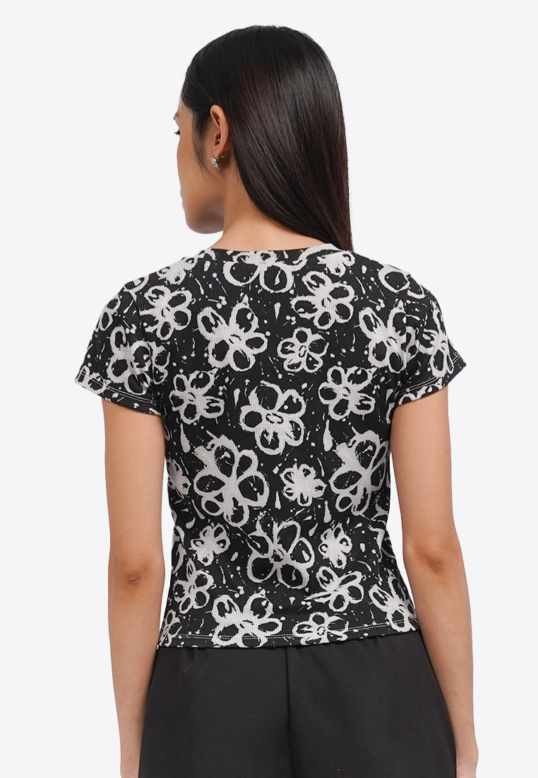 Printed Crop T-Shirt Black