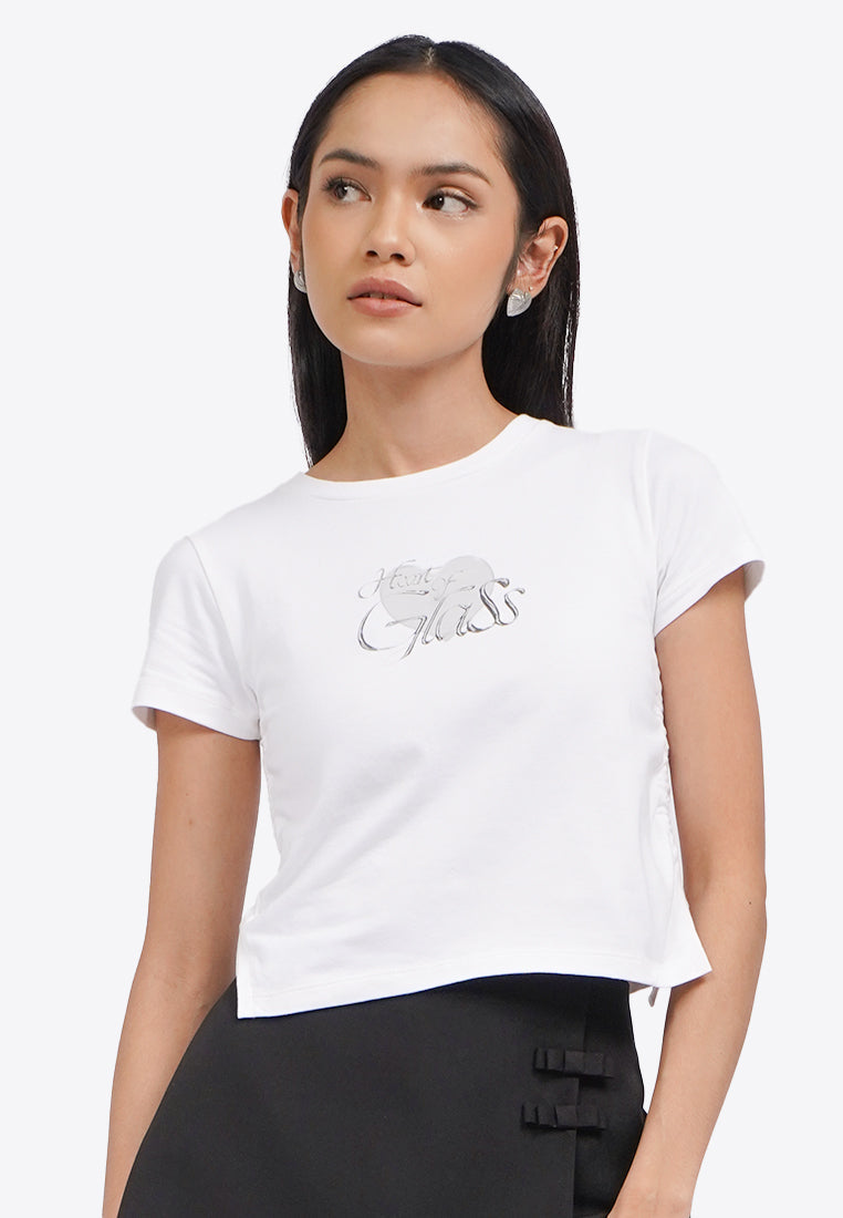 Side Drawstring Grahic T-Shirt Off White