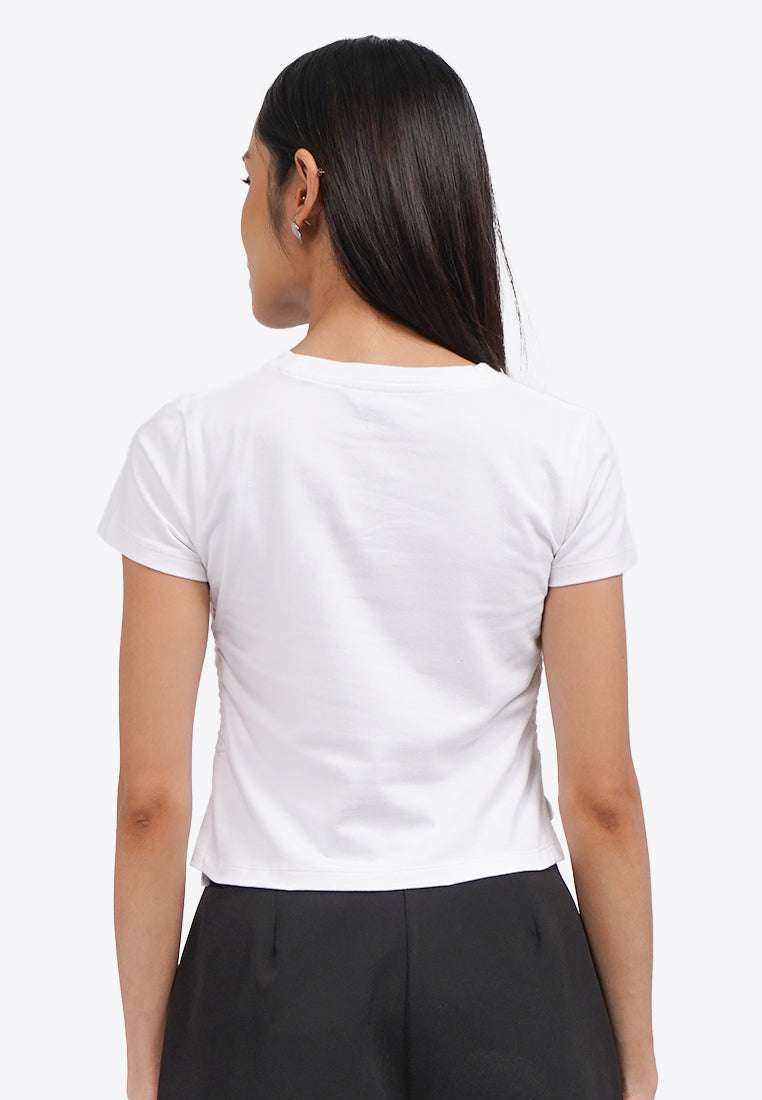 Side Drawstring Grahic T-Shirt Off White