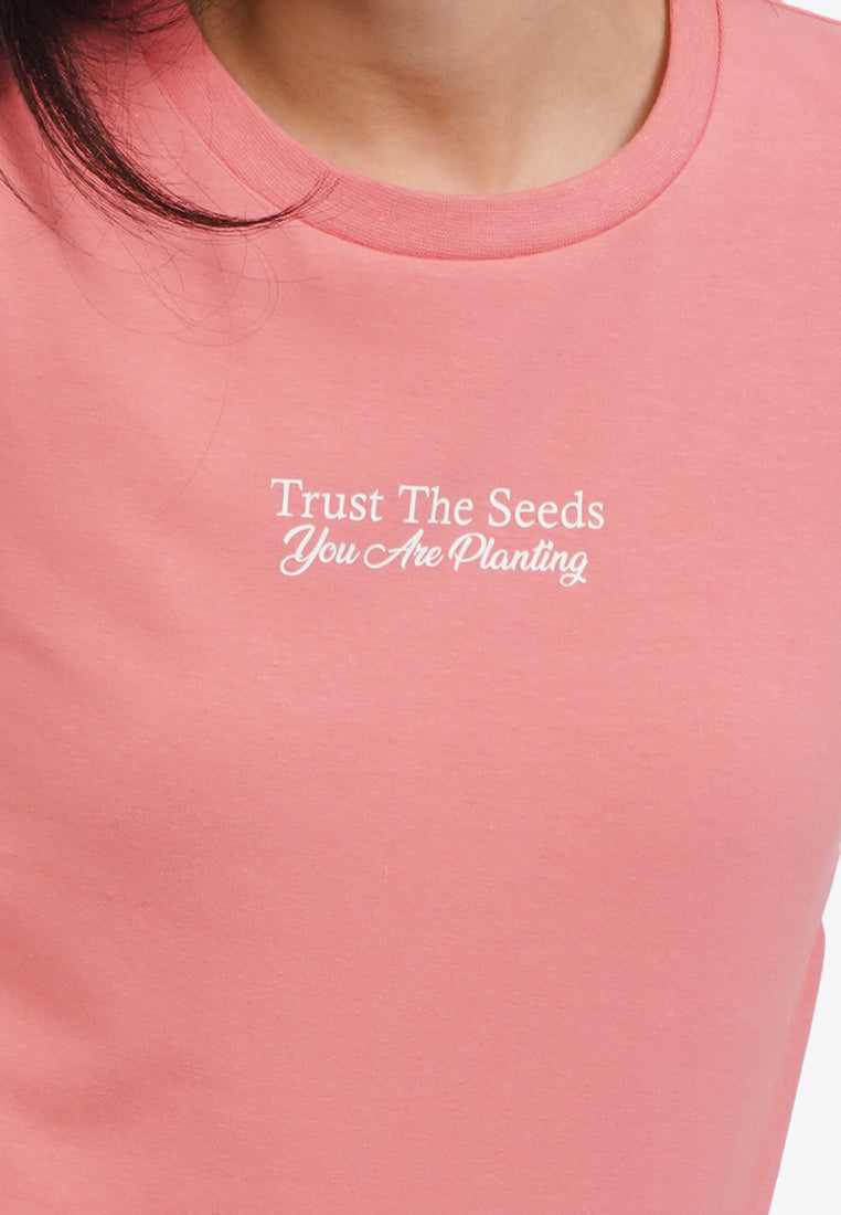 Side Drawstring Grahic T-Shirt Pink