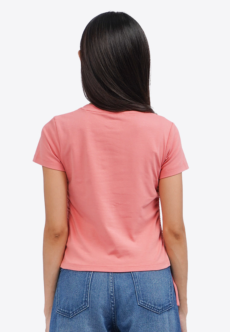 Side Drawstring Grahic T-Shirt Pink