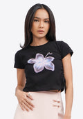 Side Drawstring Grahic T-Shirt Black