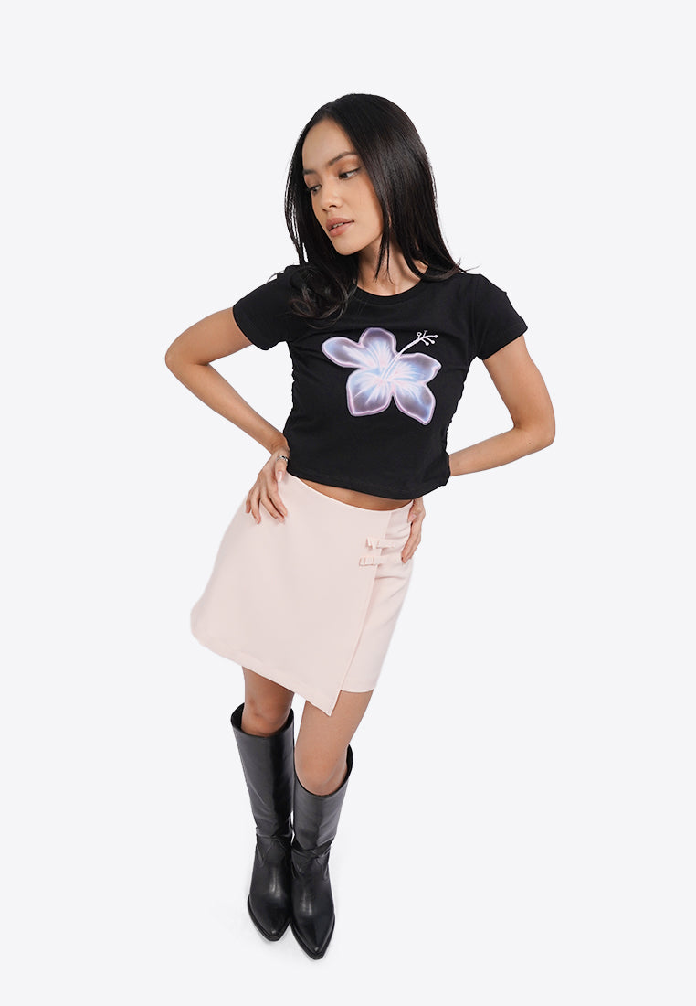 Side Drawstring Grahic T-Shirt Black
