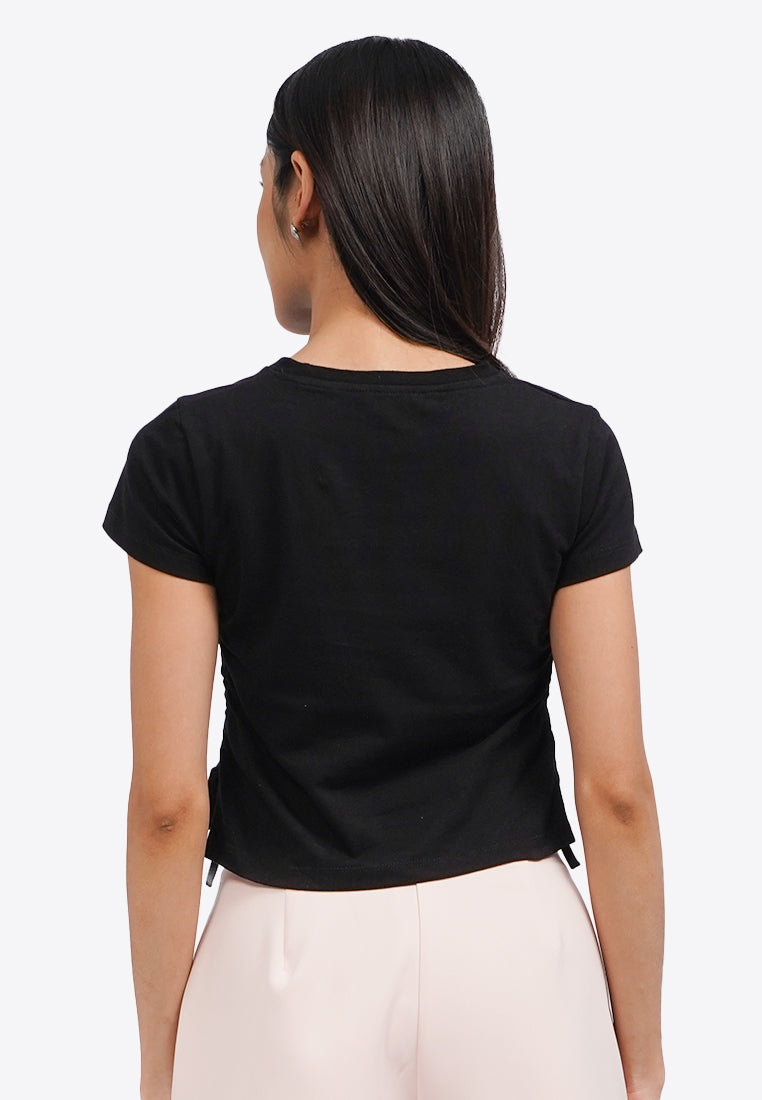 Side Drawstring Grahic T-Shirt Black