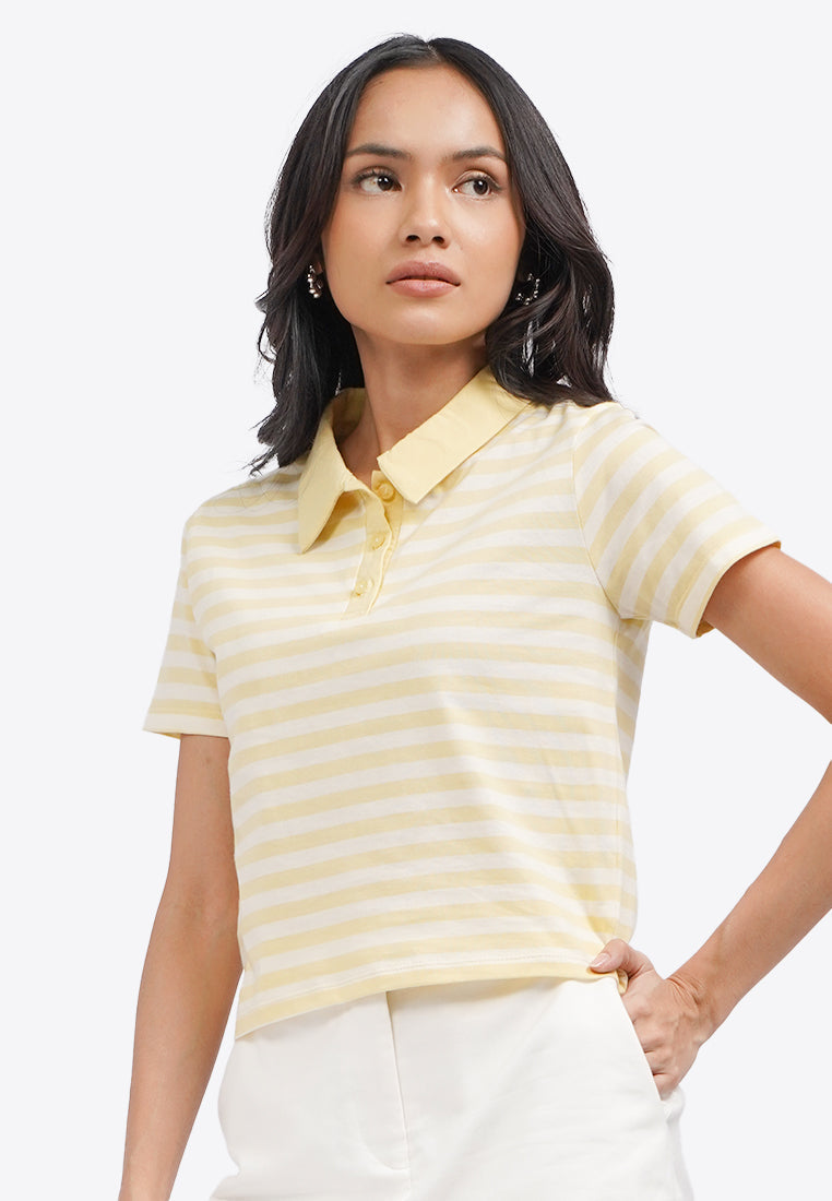 Short Sleeve Fitted Polo Top Yellow