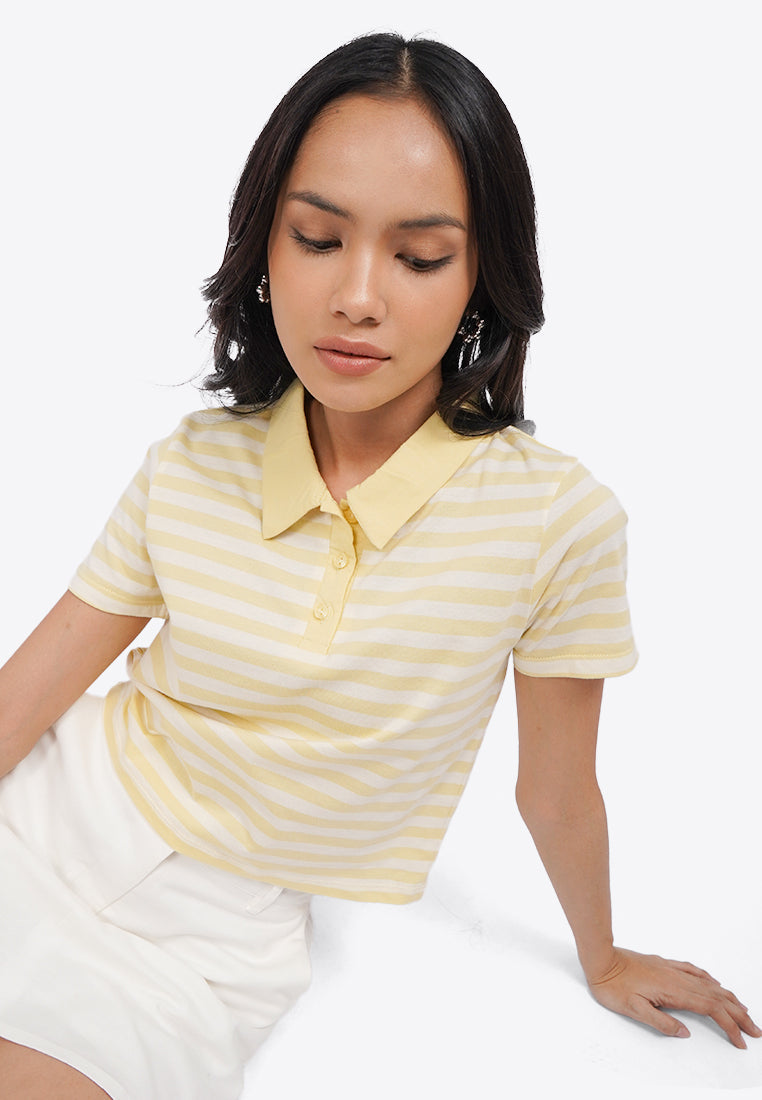 Short Sleeve Fitted Polo Top Yellow
