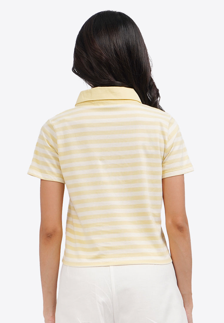 Short Sleeve Fitted Polo Top Yellow