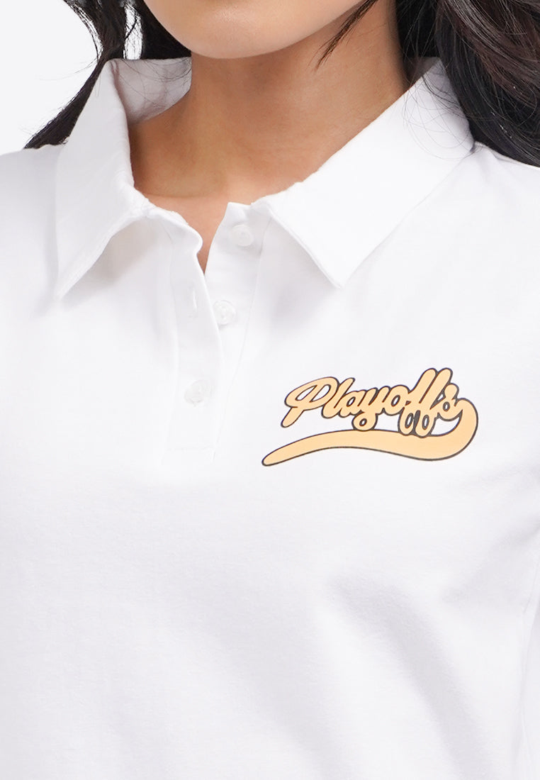 Short Sleeve Fitted Polo Top Off White