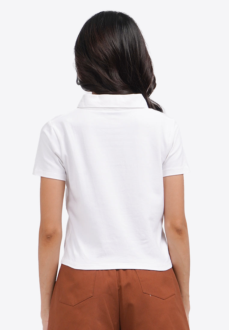 Short Sleeve Fitted Polo Top Off White