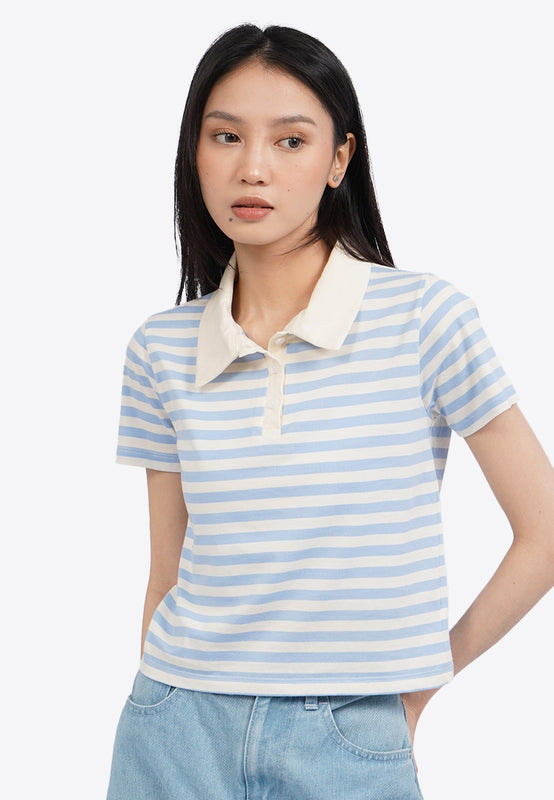 Fitted Stripe Short Sleeve Polo Top